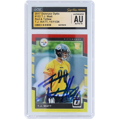 T.J. Watt Pittsburgh Steelers Autographed 2017 Panini Donruss Optic Red & Yellow #122 CGC Fanatics Witnessed Authenticated Auto 10 Rookie Card