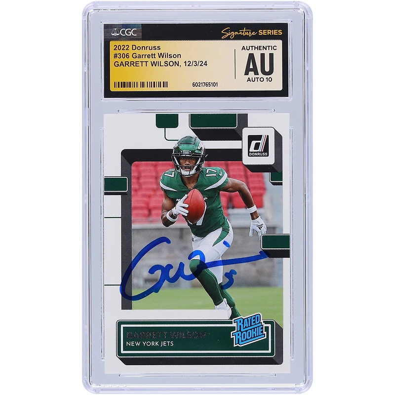 Garrett Wilson New York Jets Autographed 2022 Panini Donruss #306 CGC Fanatics Witnessed Authenticated Auto 10 Rookie Card