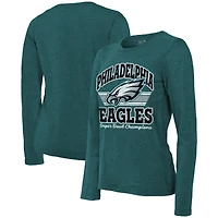 Women's Majestic Threads  Midnight Green Philadelphia Eagles Super Bowl LIX Champions Coffin Corner Boyfriend Long Sleeve Tri-Blend T-Shirt