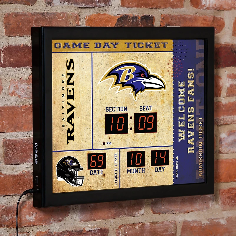 Baltimore Ravens 15" x 19" Bluetooth Scoreboard Wall Clock