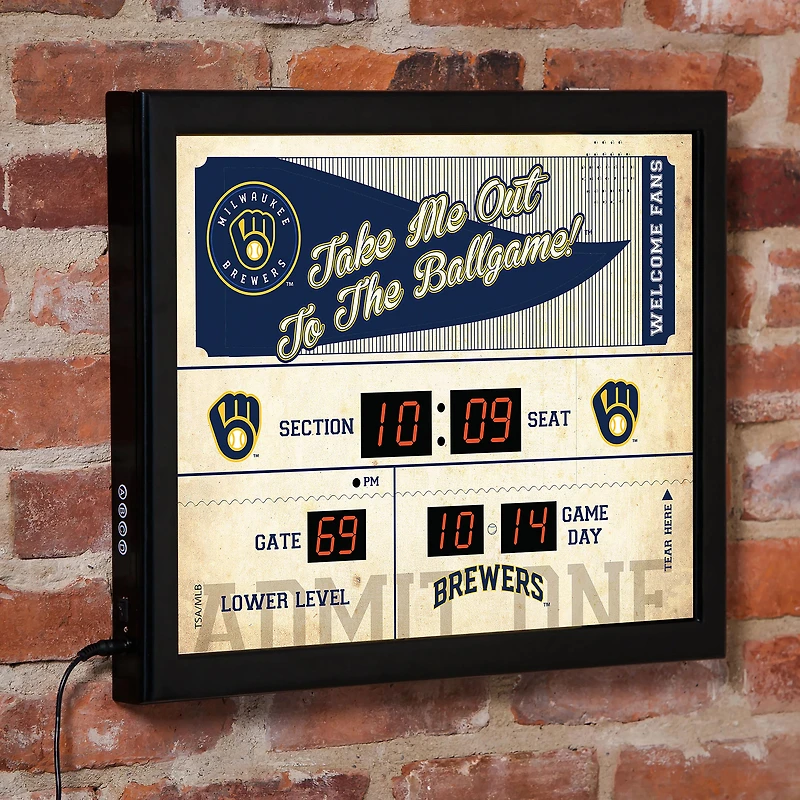 Milwaukee Brewers 15" x 19" Bluetooth Scoreboard Wall Clock