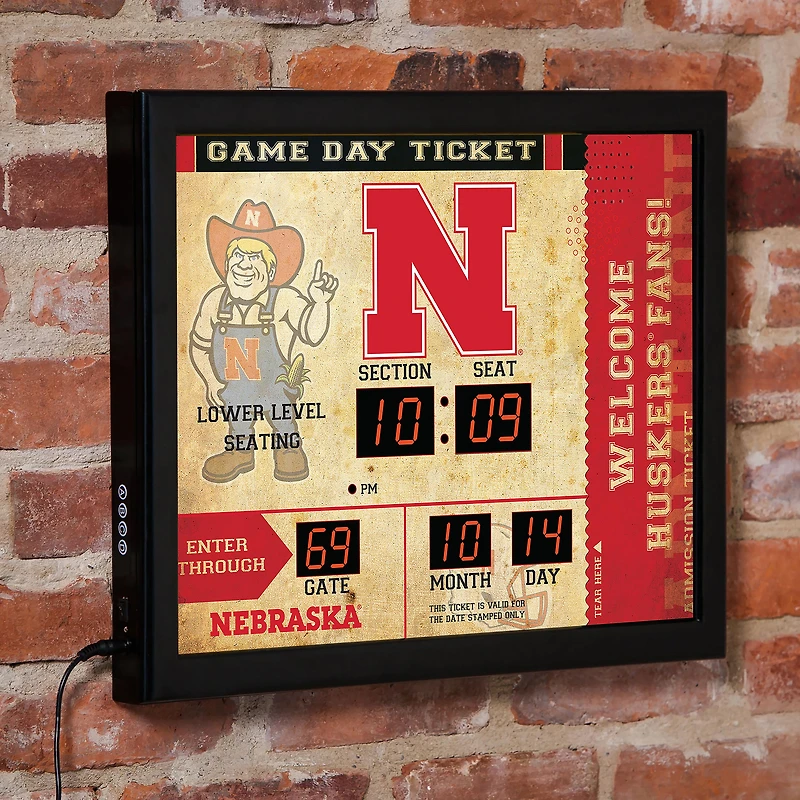 Nebraska Huskers 15" x 19" Bluetooth Scoreboard Wall Clock