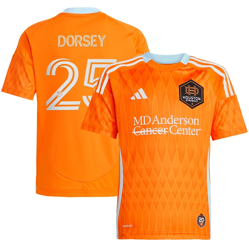 Youth adidas Griffin Dorsey Orange Houston Dynamo FC 2025 Season 20 Replica Player Jersey