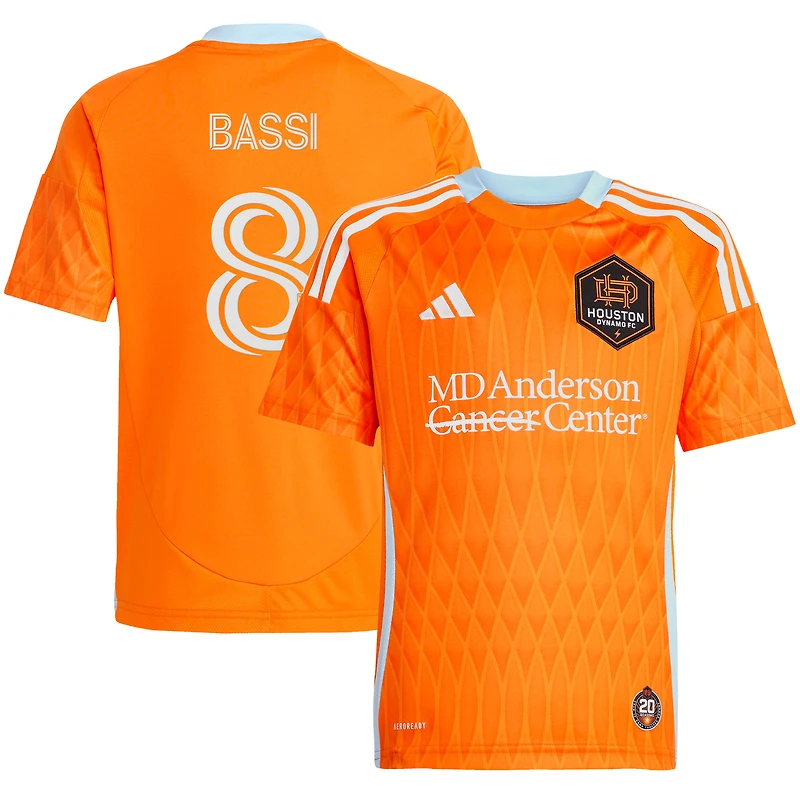 Youth adidas Amine Bassi Orange Houston Dynamo FC 2025 Season 20 Replica Player Jersey