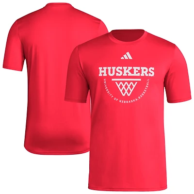 Men's adidas Scarlet Nebraska Huskers Basketball Practice Net Arch Pregame T-Shirt