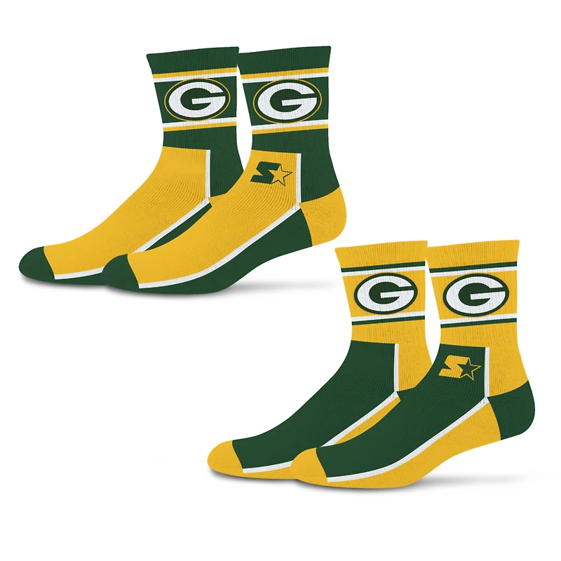 Unisex Starter Green/Gold Green Bay Packers Double Color Block 2-Pack Mid-Crew Socks