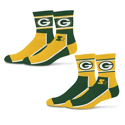 Unisex Starter  Green/Gold Green Bay Packers Double Color Block 2-Pack Mid-Crew Socks