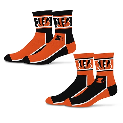 Unisex Starter  Black/Orange Cincinnati Bengals Double Color Block 2-Pack Mid-Crew Socks