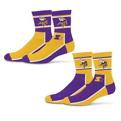 Unisex Starter  Purple/Gold Minnesota Vikings Double Color Block 2-Pack Mid-Crew Socks