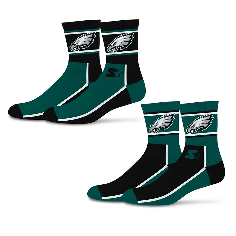 Unisex Starter Black/Midnight Green Philadelphia Eagles Double Color Block 2-Pack Mid-Crew Socks