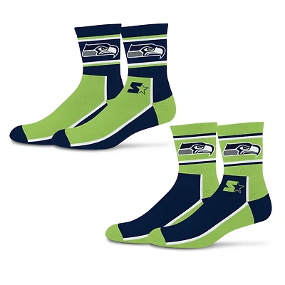 Unisex Starter  College Navy/Neon Green Seattle Seahawks Double Color Block 2-Pack Mid-Crew Socks