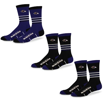 Unisex Starter  Baltimore Ravens Stripe Zones Socks 3 Pack