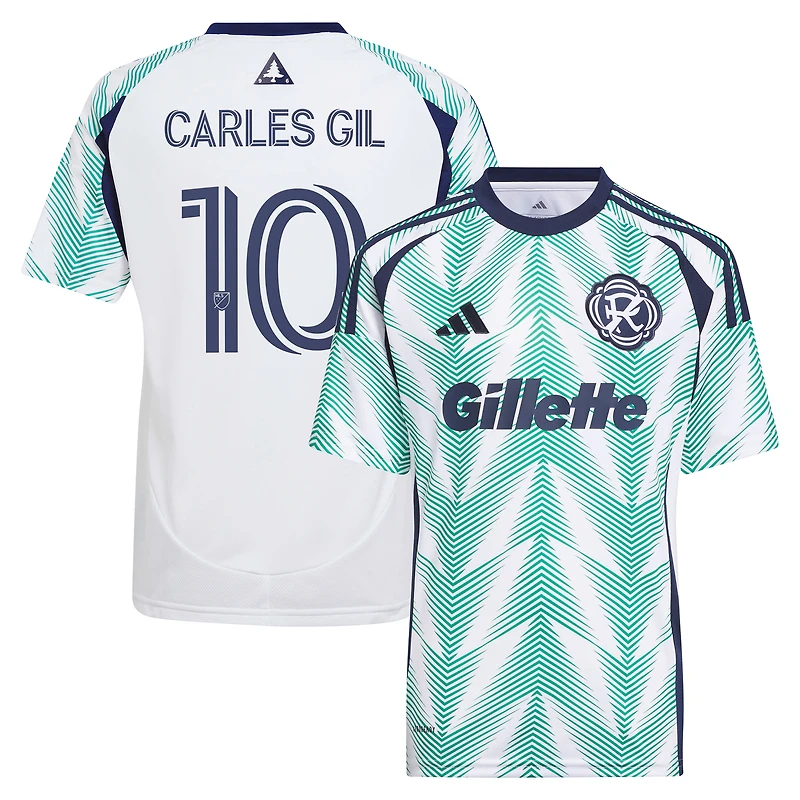 Youth adidas Carles Gil White New England Revolution 2025 Eastern White Pine x Flag of New England Replica Player Jersey