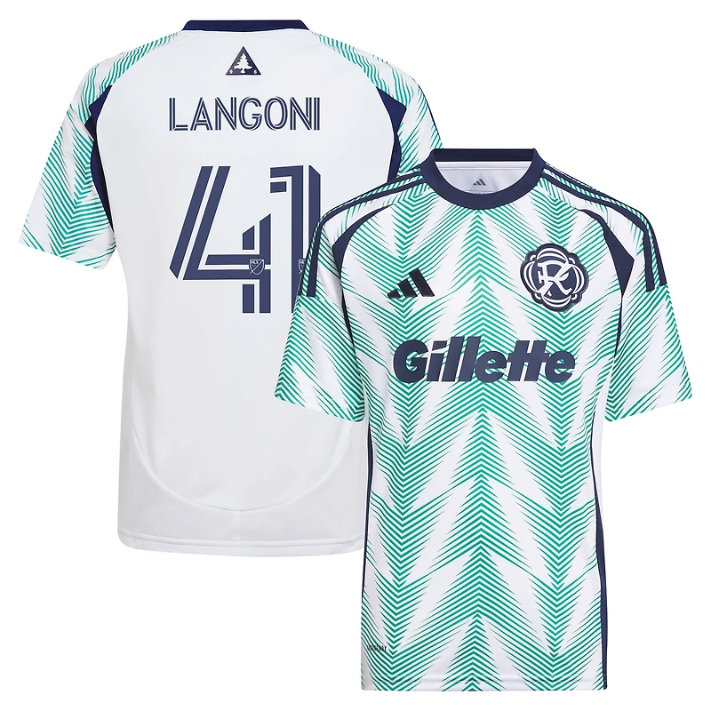 Youth adidas Luca Langoni White New England Revolution 2025 Eastern White Pine x Flag of New England Replica Player Jersey