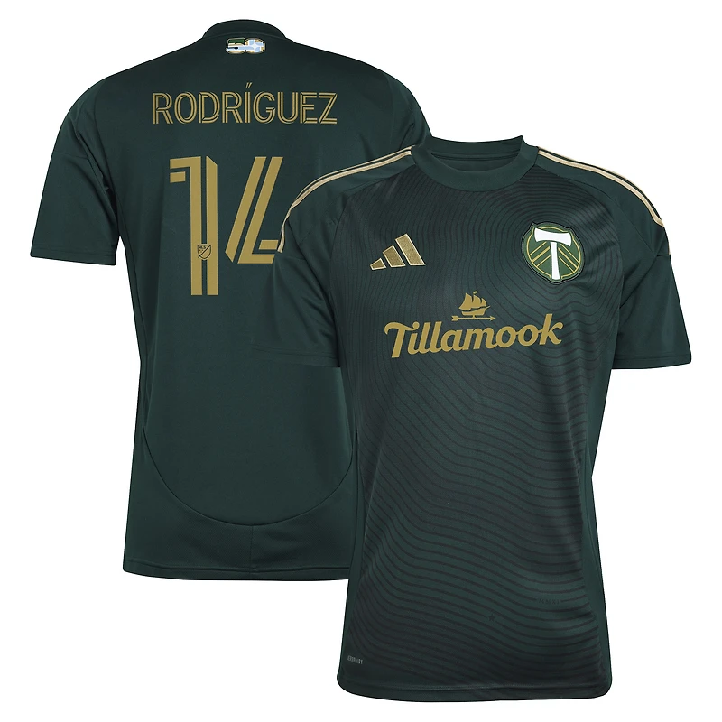 Men's adidas Jonathan Rodríguez Green Portland Timbers 2025 Forever Green & Gold Replica Player Jersey