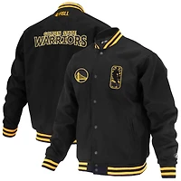 Unisex FISLL Black Golden State Warriors Logoman Shadow Collection Full-Snap Varsity Jacket