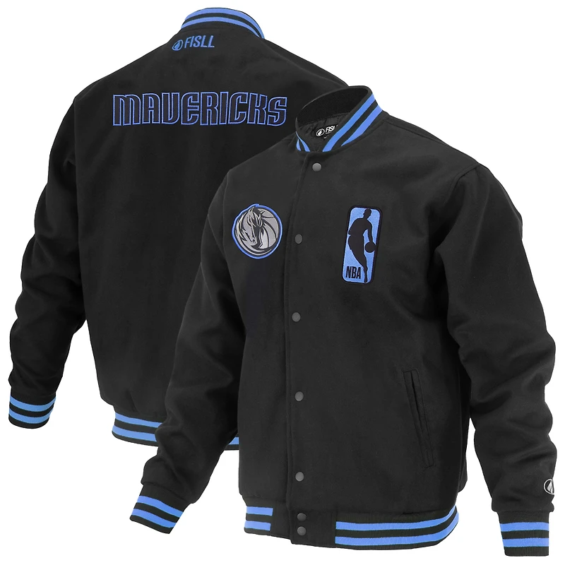 Unisex FISLL Black Dallas Mavericks Logoman Shadow Collection Full-Snap Varsity Jacket