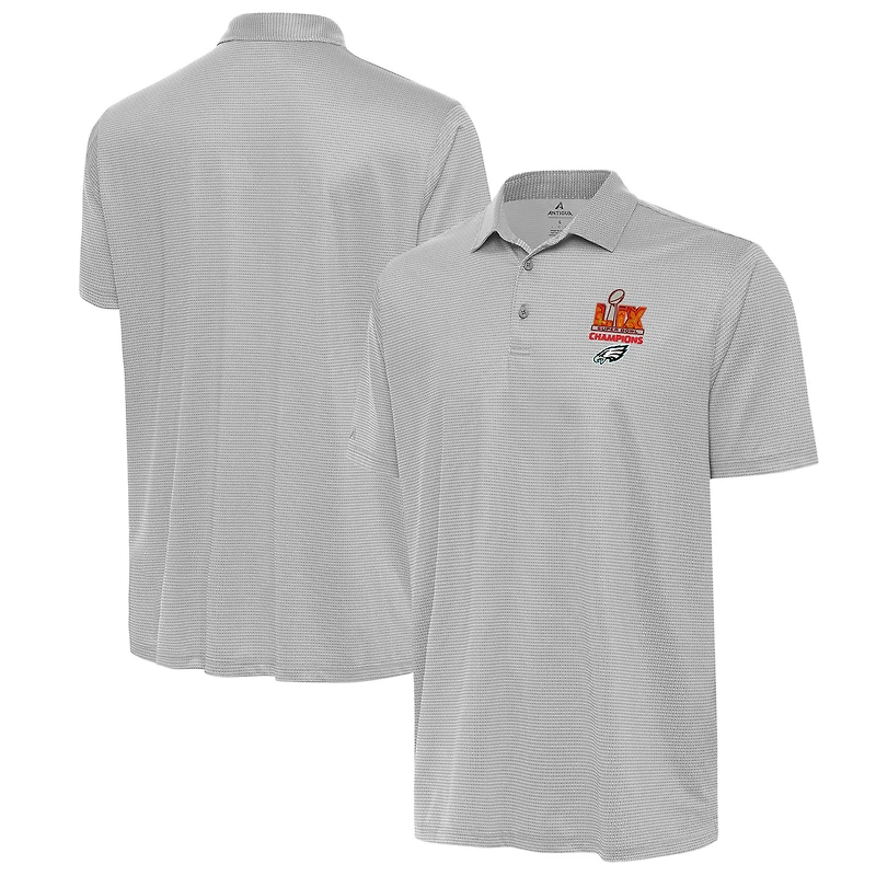 Men's Antigua White/Gray Philadelphia Eagles Super Bowl LIX Champions Rings Polo