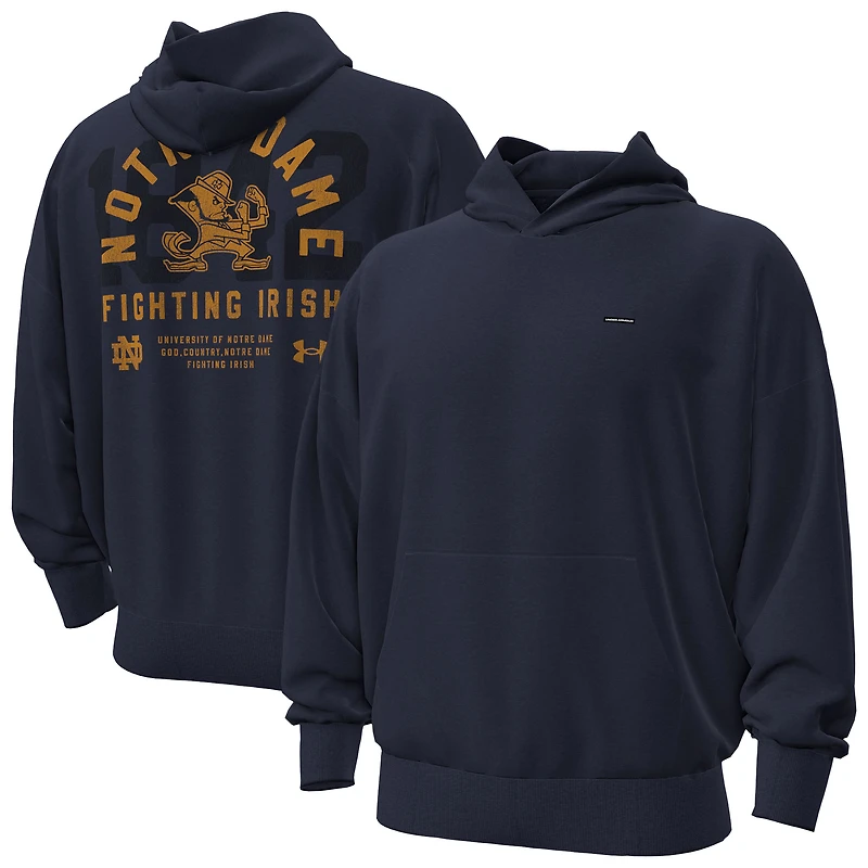 Men's Under Armour  Navy Notre Dame Fighting Irish Sideline Icon Fleece Oversized Pullover Hoodie