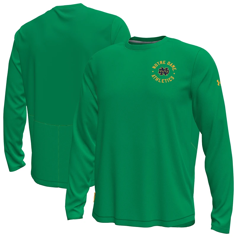 Men's Under Armour Kelly Green Notre Dame Fighting Irish Sideline Knockout Long-Sleeve T-Shirt