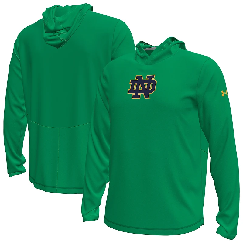 Men's Under Armour  Kelly Green Notre Dame Fighting Irish Sideline Knockout Long-Sleeve Hooded T-Shirt