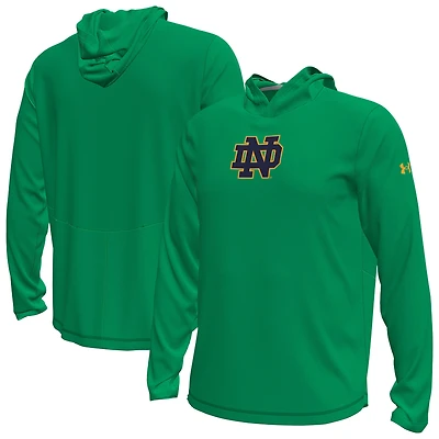 Men's Under Armour  Kelly Green Notre Dame Fighting Irish Sideline Knockout Long-Sleeve Hooded T-Shirt