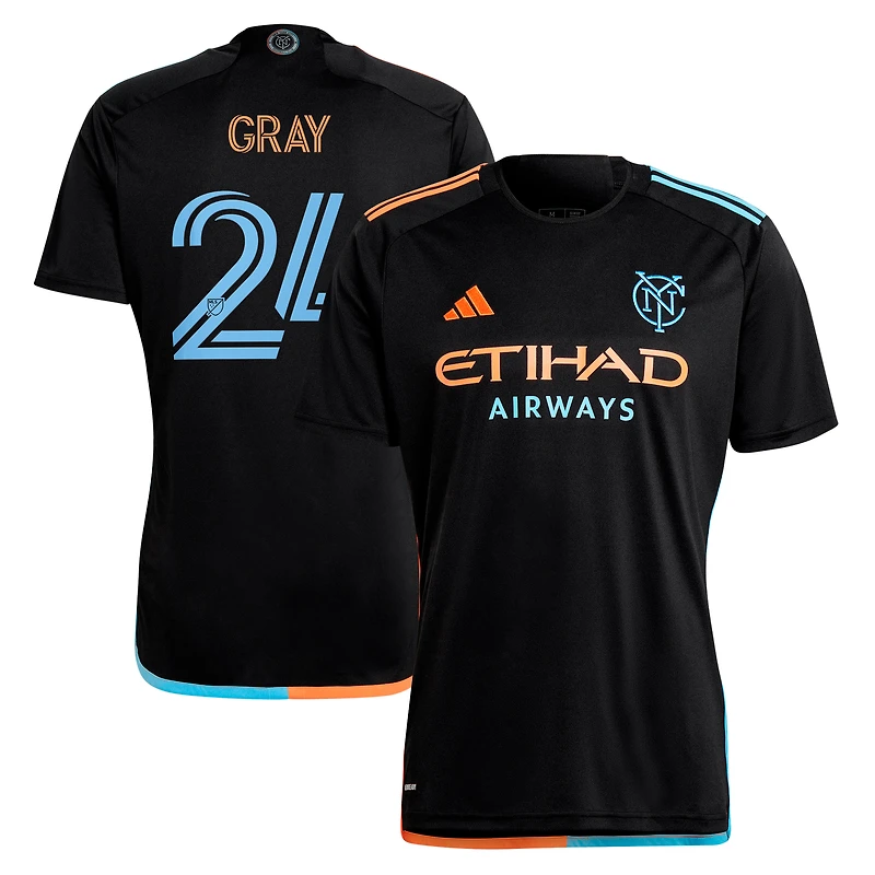 Men's adidas Tayvon Gray Black New York City FC 2024 24/7 Kit Replica Player Jersey