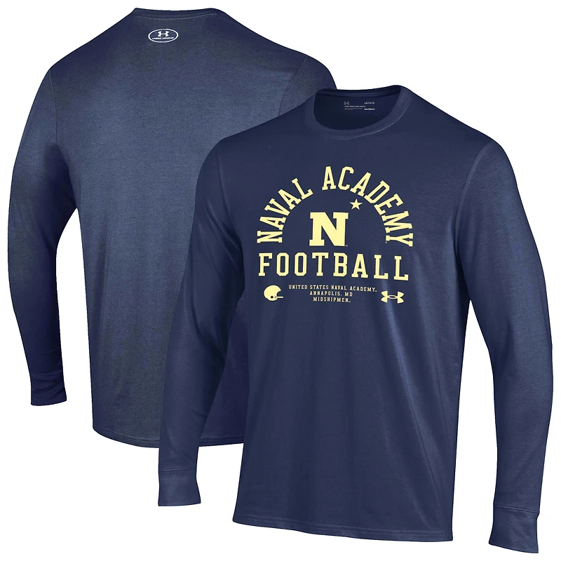 Men's Under Armour Navy Navy Midshipmen 2025 Sideline Football Performance Cotton Long Sleeve T-Shirt