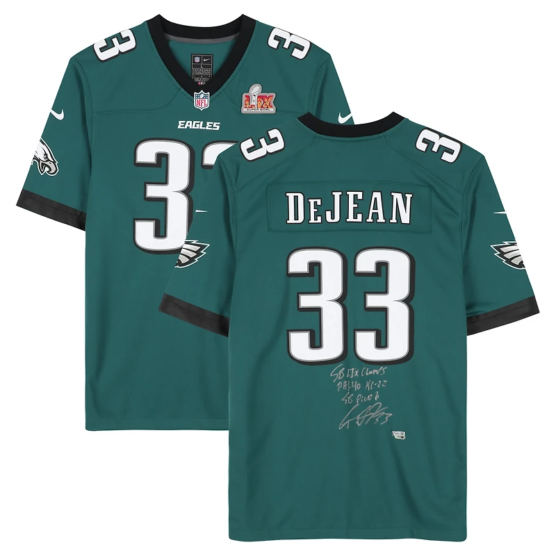 Cooper DeJean Philadelphia Eagles Autographed Midnight Green Nike Super Bowl LIX Game Jersey with Multiple Inscriptions - Limited Edition of 25