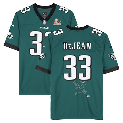 Cooper DeJean Philadelphia Eagles Autographed Midnight Green Nike Super Bowl LIX Game Jersey with Multiple Inscriptions - Limited Edition of 25