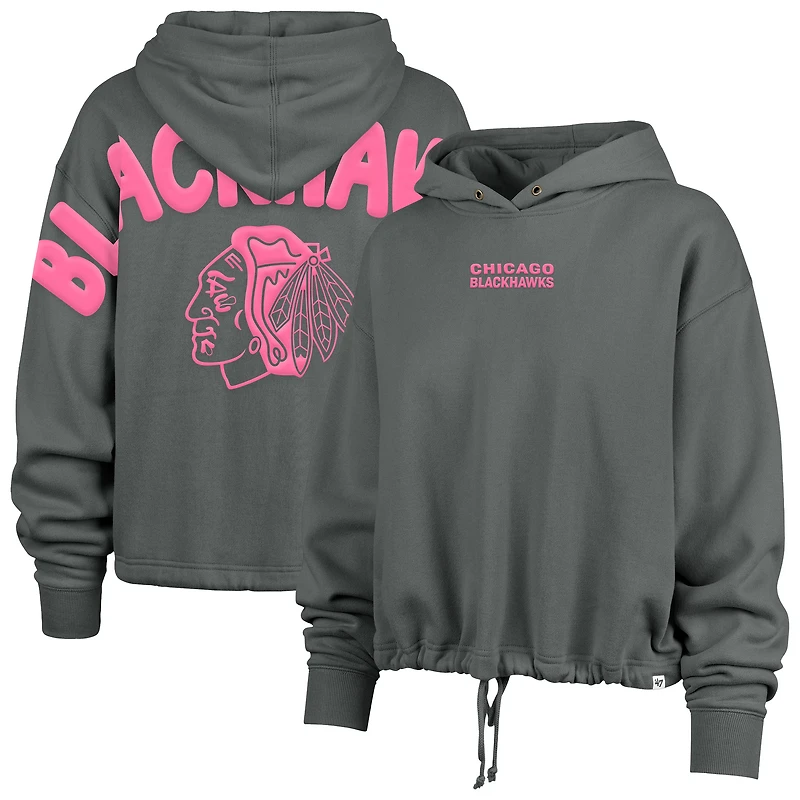 Women's '47 Gray Chicago Blackhawks Bright Side Venice Cropped Pullover Hoodie