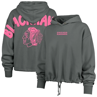 Women's '47 Gray Chicago Blackhawks Bright Side Venice Cropped Pullover Hoodie