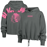 Women's '47 Gray Chicago Blackhawks Bright Side Venice Cropped Pullover Hoodie