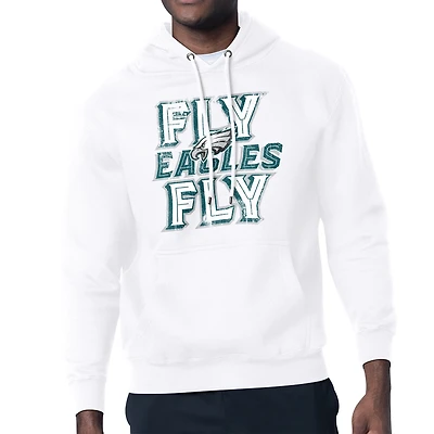 Men's Starter  White Philadelphia Eagles Distressed Fleece Pullover Hoodie