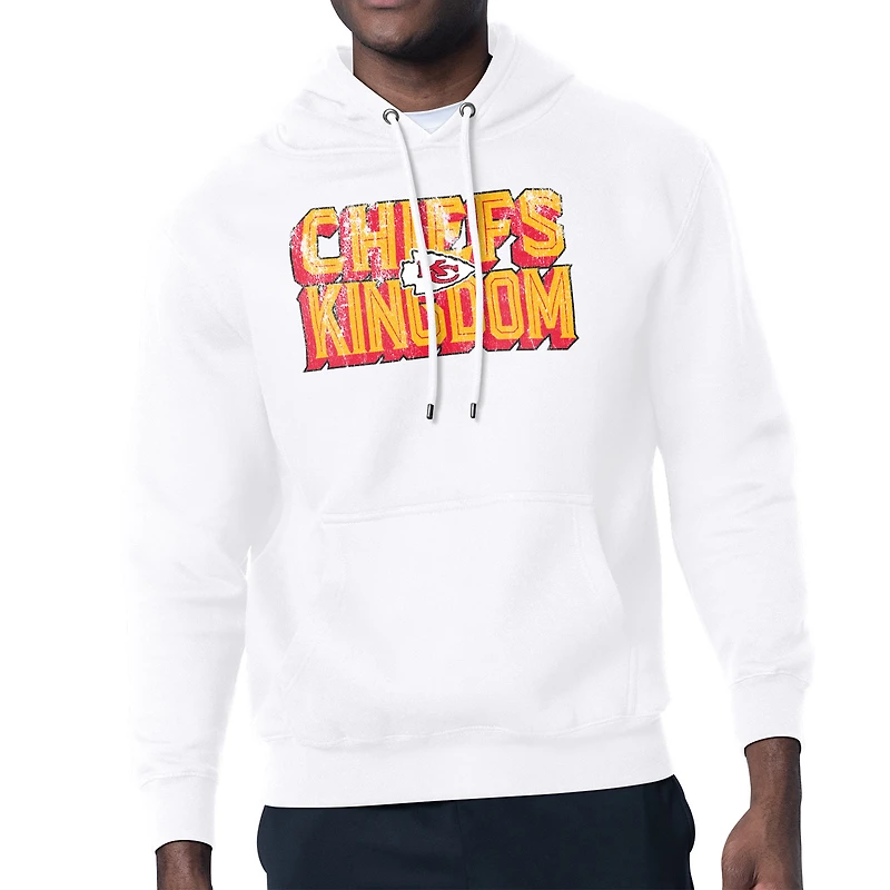 Men's Starter  White Kansas City Chiefs Distressed Fleece Pullover Hoodie