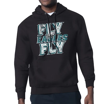 Men's Starter  Black Philadelphia Eagles Distressed Fleece Pullover Hoodie