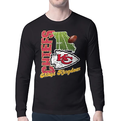 Men's Starter  Black Kansas City Chiefs Distressed Retro State Field Long Sleeve T-Shirt