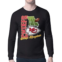 Men's Starter  Black Kansas City Chiefs Distressed Retro State Field Long Sleeve T-Shirt