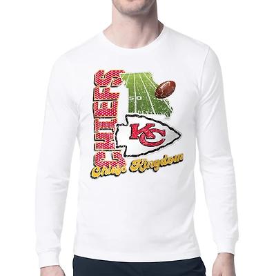 Men's Starter  White Kansas City Chiefs Distressed Retro State Field Long Sleeve T-Shirt