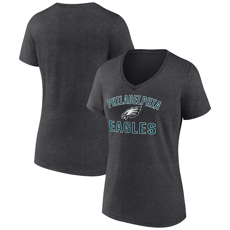 Women's Fanatics Heather Charcoal Philadelphia Eagles Victory Arch V-Neck T-Shirt