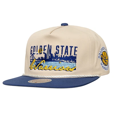 Men's Mitchell & Ness  Cream/Royal Golden State Warriors Cityscape Caddy Snapback Hat