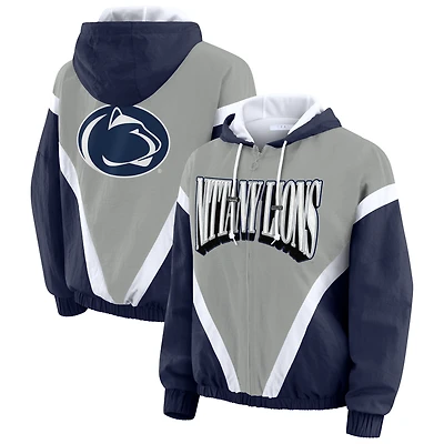 Women's WEAR by Erin Andrews Navy/Gray Penn State Nittany Lions Colorblock Full-Zip Windbreaker Jacket