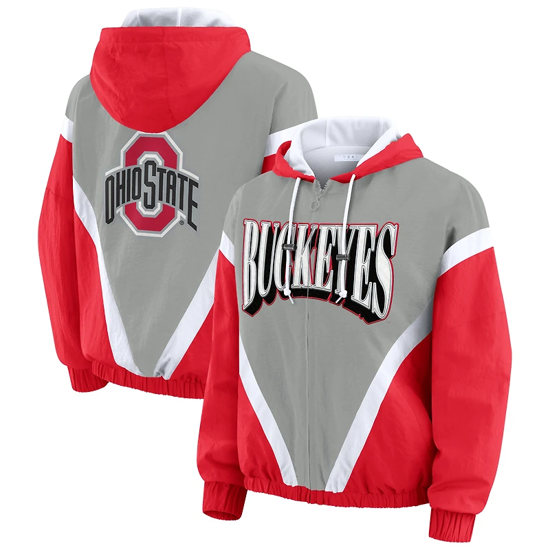 Women's WEAR by Erin Andrews Scarlet/Gray Ohio State Buckeyes Colorblock Full-Zip Windbreaker Jacket