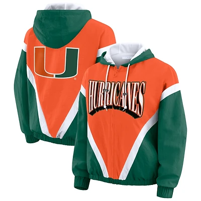 Women's WEAR by Erin Andrews Orange/Green Miami Hurricanes Colorblock Full-Zip Windbreaker Jacket