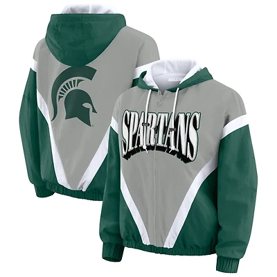 Women's WEAR by Erin Andrews Green/Gray Michigan State Spartans Colorblock Full-Zip Windbreaker Jacket