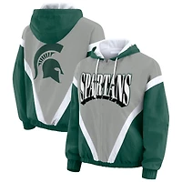 Women's WEAR by Erin Andrews Green/Gray Michigan State Spartans Colorblock Full-Zip Windbreaker Jacket