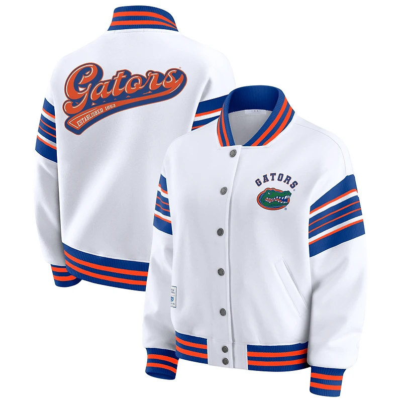 Women's WEAR by Erin Andrews White/Royal Florida Gators Satin Stitch Full-Snap Fleece Sweatshirt Jacket
