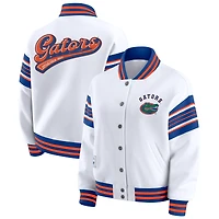 Women's WEAR by Erin Andrews White/Royal Florida Gators Satin Stitch Full-Snap Fleece Sweatshirt Jacket