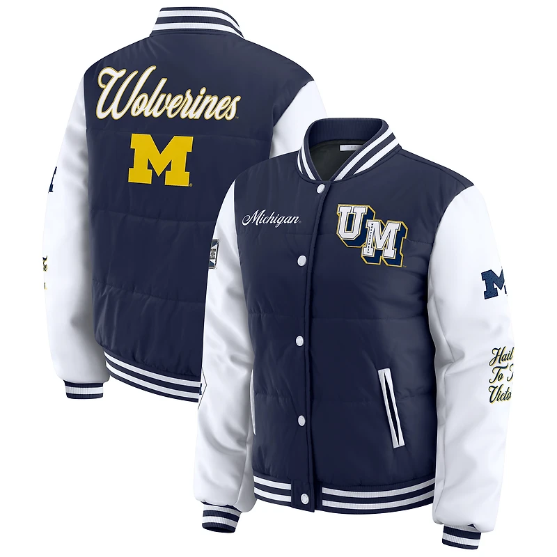 Women's WEAR by Erin Andrews Navy Michigan Wolverines Varsity Puffer Jacket