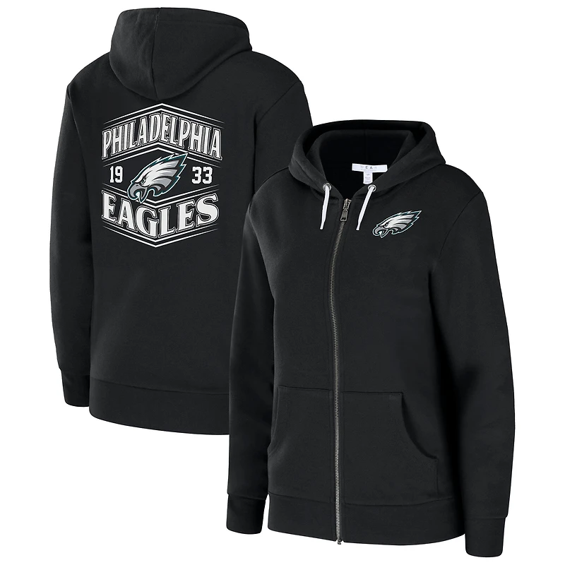 Women's WEAR by Erin Andrews Black Philadelphia Eagles Angled Full-Zip Hoodie